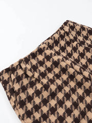 Brown Plaid Crop Coat And Shorts Set