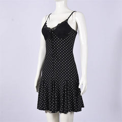 Black Polka Dot Print Spaghetti Strap Mini Dress