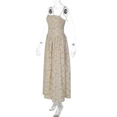 Floral Print Square Neck Strap Long Dress