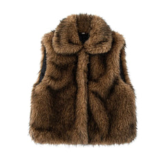 Sleeveless Lapel Fuzzy Vest