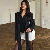 Stripe Tailored Coat With Scarf Top