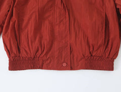 Red Stand Collar Elastic Hem Bomber Jacket