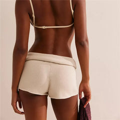 Drawstring Foldover Knitted Shorts