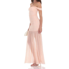 Off Shoulder Mesh Bodycon Midi Dress