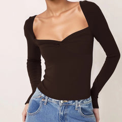 Sweatheart Neck Long Sleeve Top
