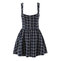 Plaid Print Square Collar Mini Dress