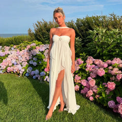 Ruffles Scarf Collar Long Dress