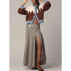 Brown And White Pattern Button Up Cardigan