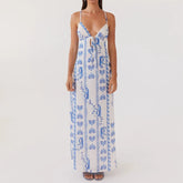 Spaghetti Strap V Neck Tie Front Cutout Cami Maxi Dress