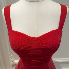 Red Ruffled Sweetheart Neck Strappy Irregular Hem Midi Dress