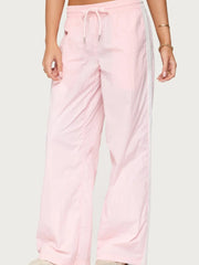 Pink Wide Leg Baggy Side Stripe Parachute Pants