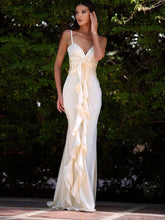 Satin Flowers Ruffles Long Dress