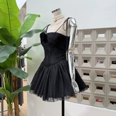 Tie Up Strap 3D Flower Embellished Tulle Mini Dress