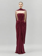 Strapless Folds Design Long Dress With Scarf