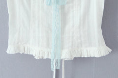 White Ruched Off-Shoulder Smocked Tie Up Top