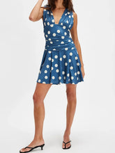 Polka Dot Ruched Deep V Neck Mini Dress
