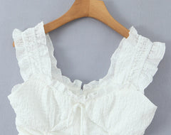 White Drawstring Embroidered Mini Dress