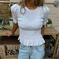 Ruffle Short Sleeve Round Neck Top