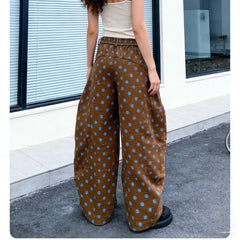 Polka Dots Print High Waist Wide Leg Barrel Jeans