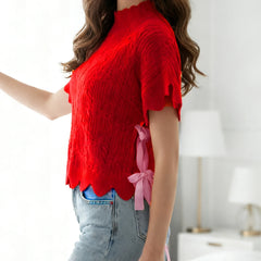 Turtleneck Tie-up Short Sleeve Knit Vest