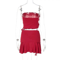 Strapless Ruffled Top And Mini Skirt Set