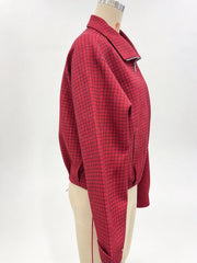 Red Zipper-up Plaid Stand Collar Jacket