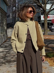 Turtleneck Knitted Stripe Textured Short Cardigan