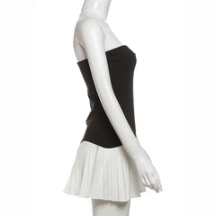 Black Strapless Mini Pleated Dress