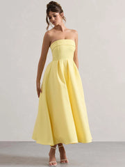 Strapless Solid Midi Dress