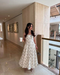 Halter A-line Midi Buttoned Dress