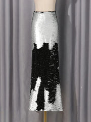 Silver And Black Sequin Long Skirt