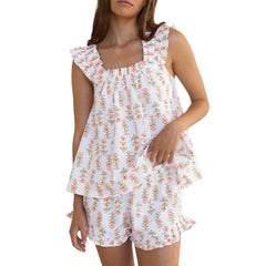 Floral Print Stripe Top And Shorts Set