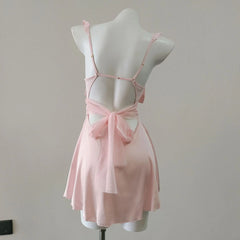 Ruffles Shoulder Strap Bow Mesh Night Dress