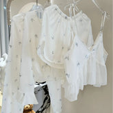 Butterfly White Shirt Sling Shorts Pants Sleepwear Loungewear Set