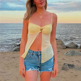 Mesh Camisole Slit Top