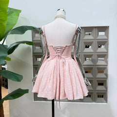 Polka Dot Corset Spaghetti Strap 3D Flower Flared Mini Dress