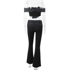 Black Polka Dot Crop Corset And Flare Pants Set