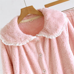 Flannel Plush Long Sleeve Shirt And Pants 2 Piece Set