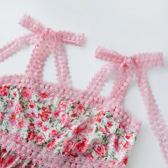 Floral Square Neck Tie Up Flowy Long Dress