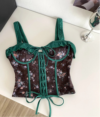 Floral Embroidery Tie-Up Corset Top