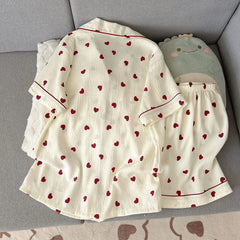 Heart-Shaped Short Sleeve Shirt and Shorts Pajama Set