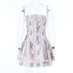 White Floral Printed Mini Dress - Slim Fit