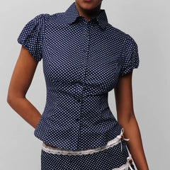 Button Down Lapel Top - Polka Dot Slim Fit
