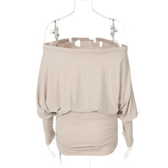 Off-Shoulder Long Sleeve Ruched Hem Mini Dress