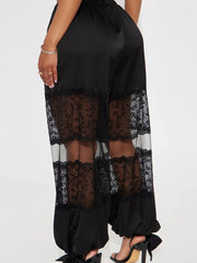 Black Lace Patchwork Wide Pants