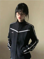 Black Corduroy Striped Lace Patchwork Sweatshirt