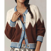 Brown And White Pattern Button Up Cardigan