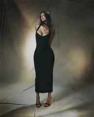 Solid Halter Bandage Maxi Dress