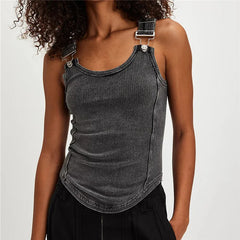 Ribbed Adjustable Buckle Strap Tank Top