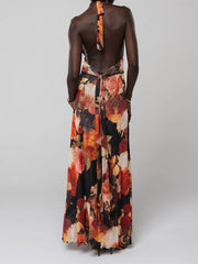 Halter Tie Up Floral Print Maxi Dress